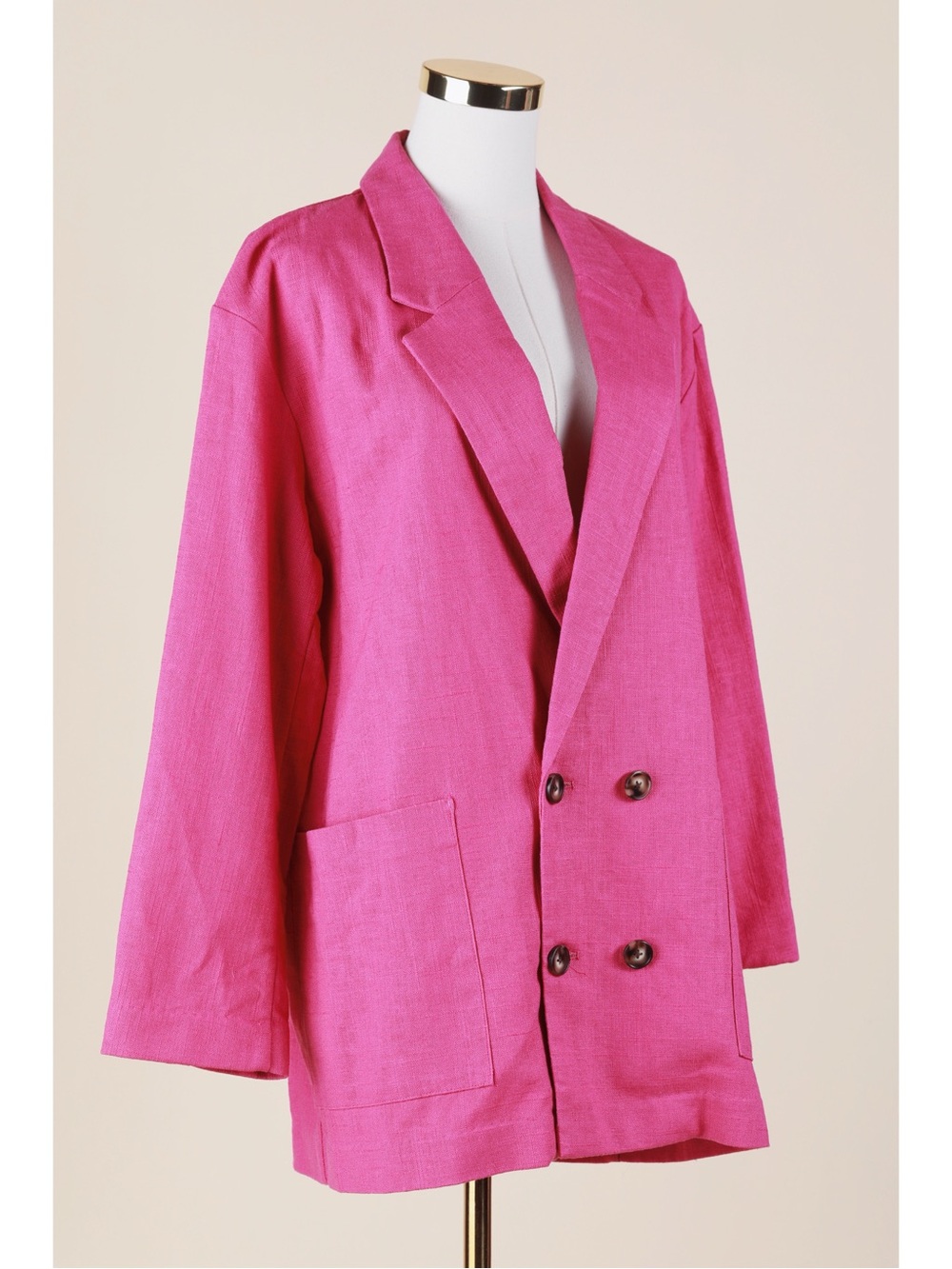 Sz M Free People Aureta Carrie Linen 80s Oversized Blazer In Dark Pink NWT